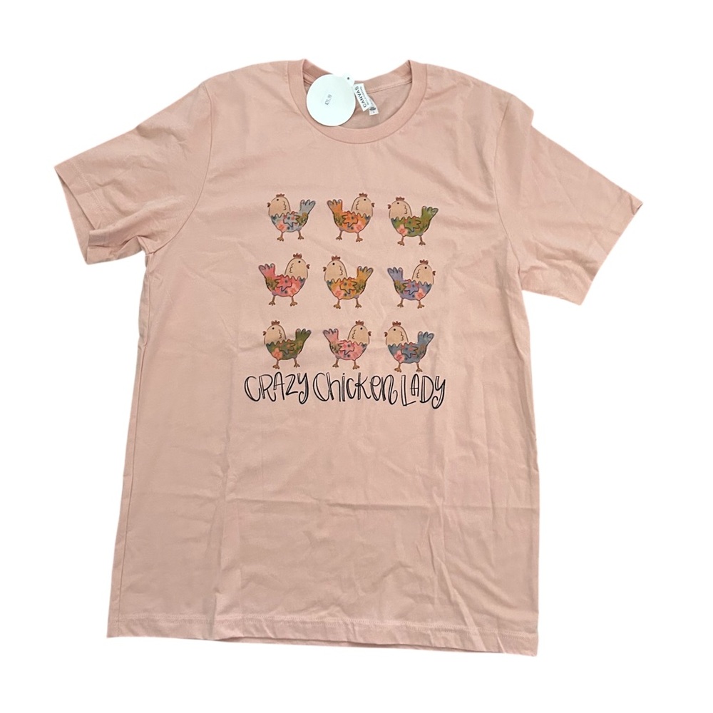 NWT Boutique Women’s Large Crazy‎ Chicken Lady Short Sleeve Tshirt